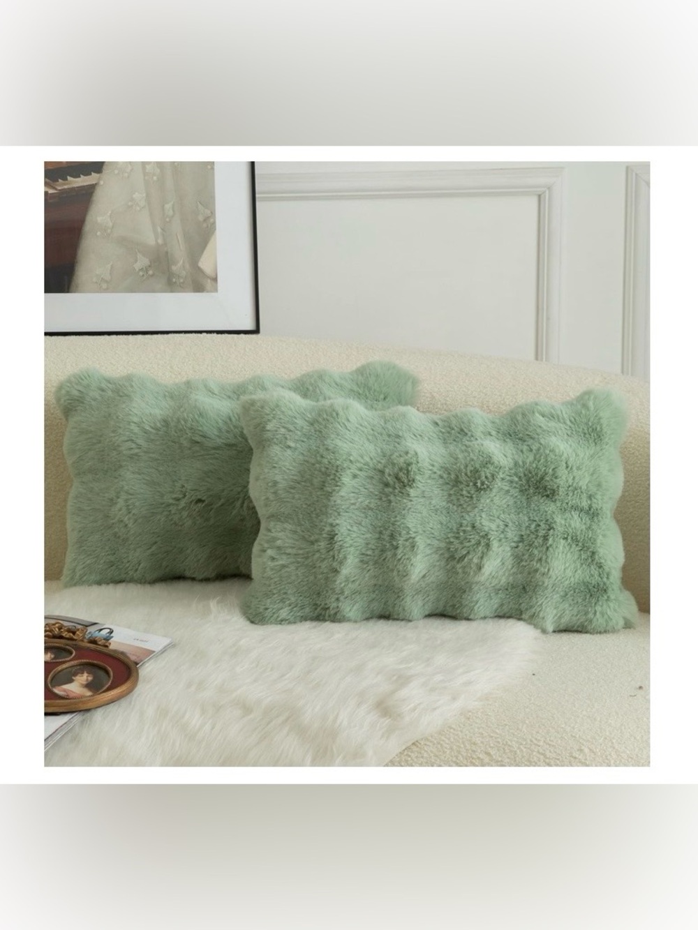 ‘Wave Bubble’ Plush Wool Decorative Pillow Covers 12x20” (2-Pack) SAGE GREEN